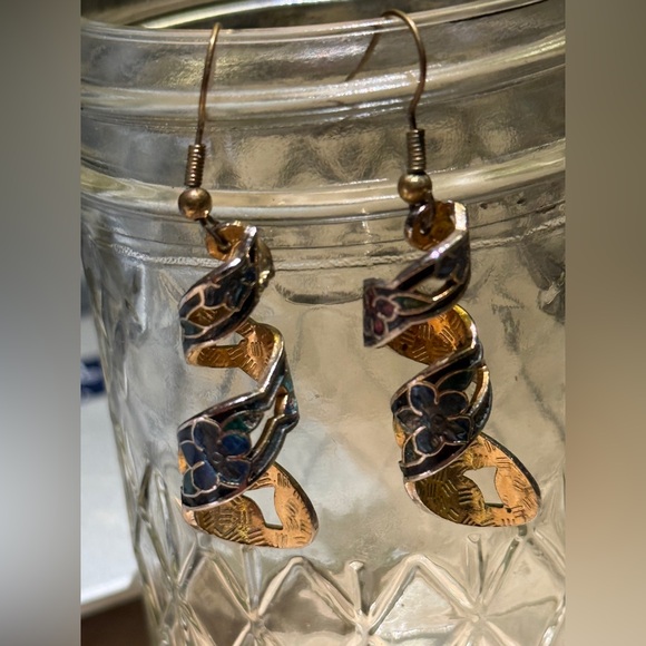Jewelry - Vintage Colorful Gold and Floral Spiral Earrings